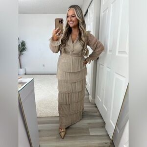 Elegant Gold Tiered Maxi Dress